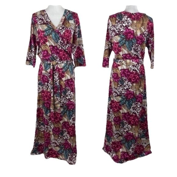 Soft Surroundings Womens Floral Multicolor Wrap Maxi Dress 1/2 Sleeve Petite S - Picture 1 of 8